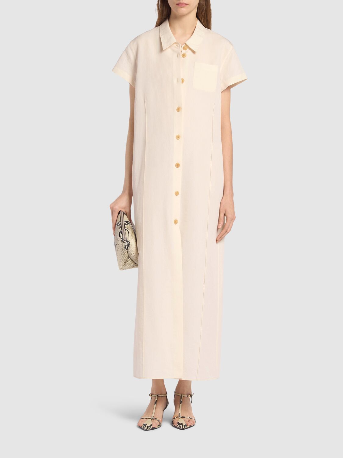 Khaite Effy Silk And Cotton-blend Organza Midi Shirt Dress In Neutral