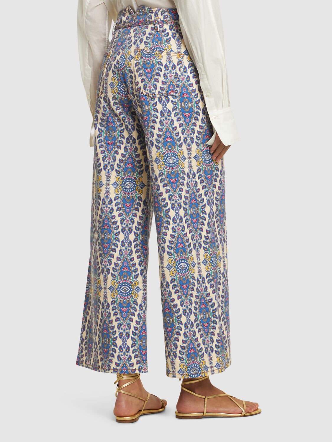 Etro Printed Denim Wide Jeans In Blue/multi