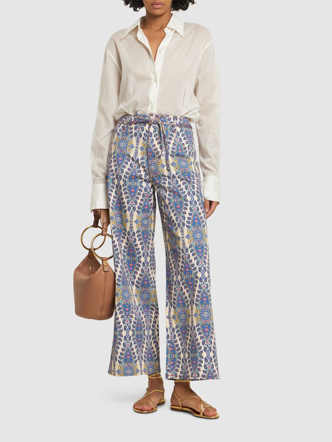 Etro Printed Denim Wide Jeans In Blue/multi