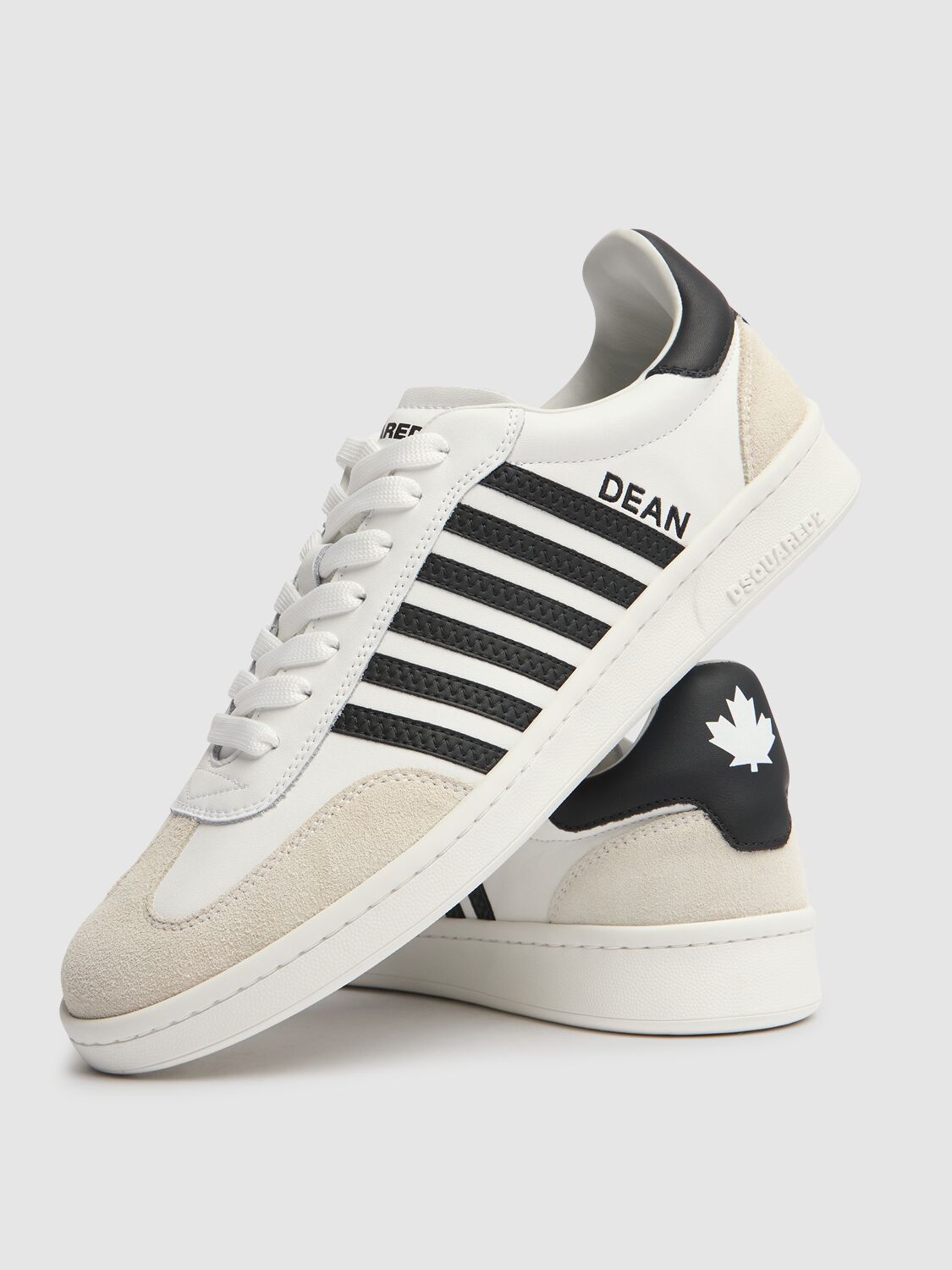 Dsquared2 White And Black Low Top Sneakers With Contrasting Bands In Leather Man In 白色