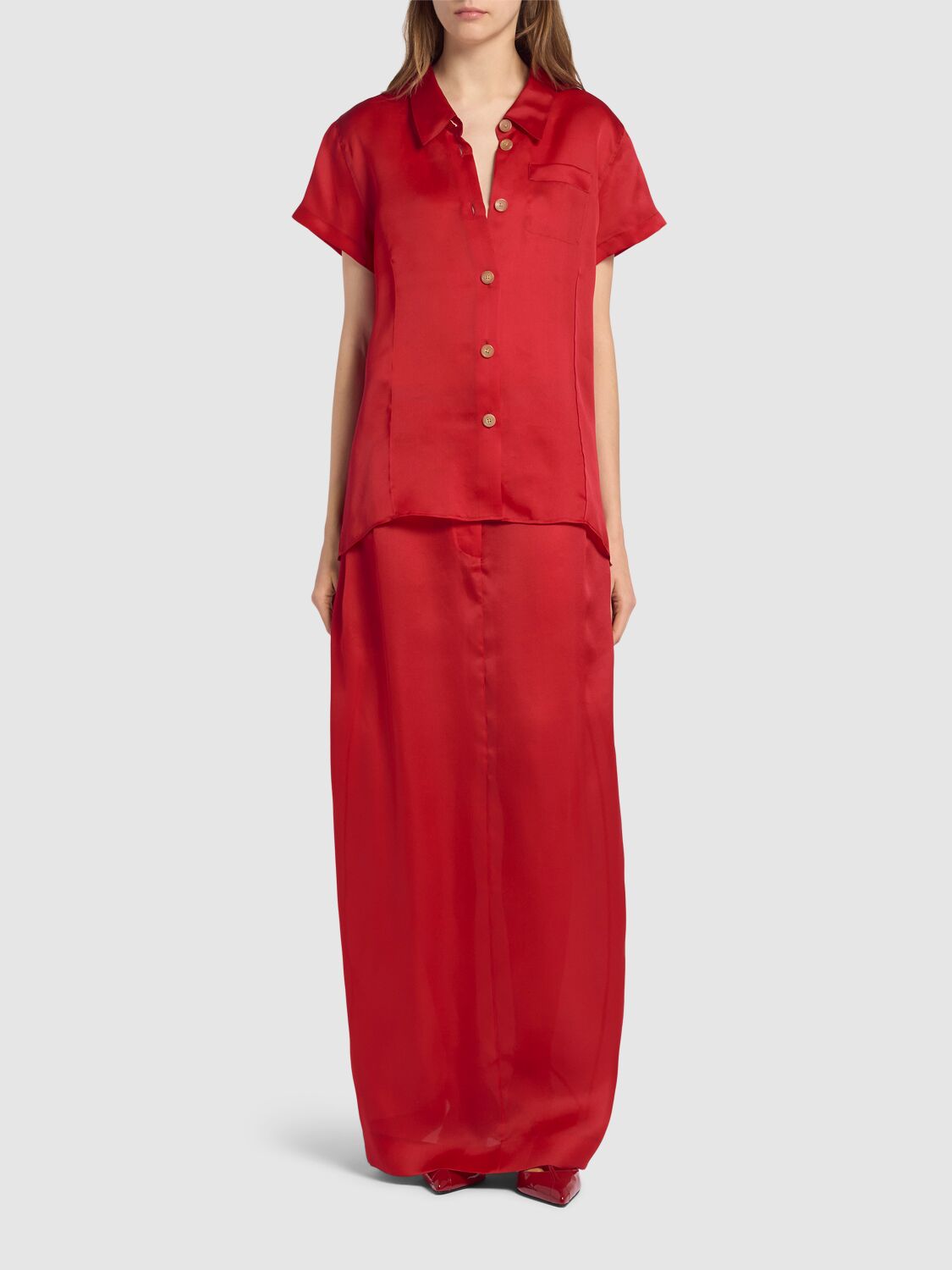 Khaite Lucian Pleated Silk Organza Maxi Skirt In 树莓色
