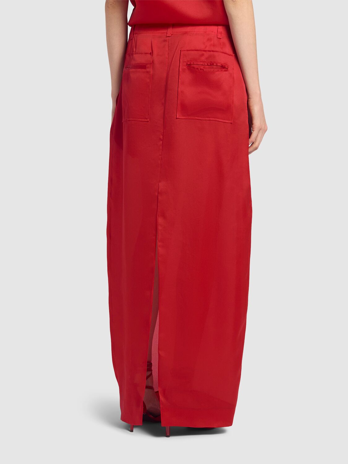 Khaite Lucian Pleated Silk Organza Maxi Skirt In 树莓色