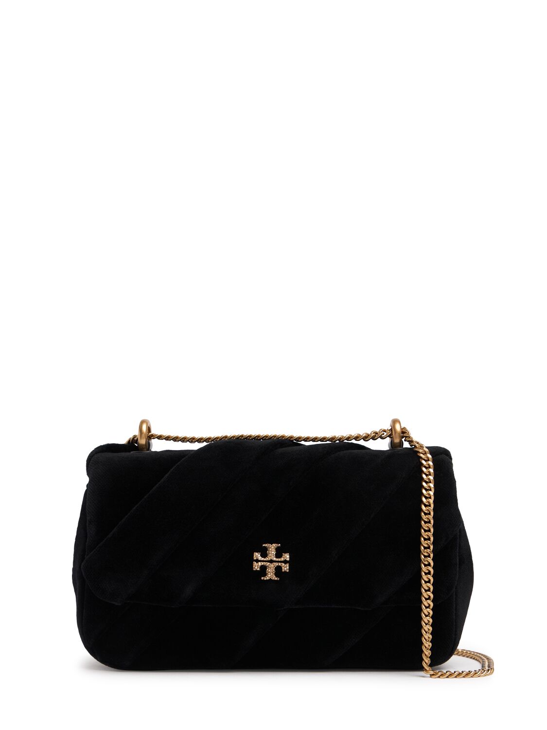 Tory Burch Mini Kira Draped Velvet Flap Bag In Black