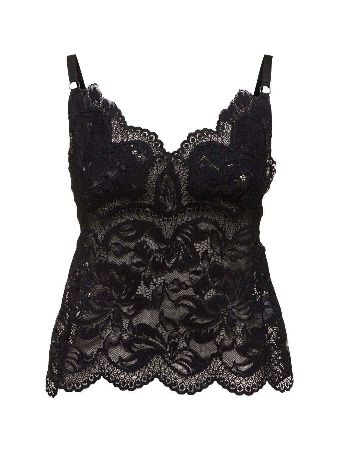 Rabanne Intricate Lace Top With Adjustable Spaghetti Straps In Black