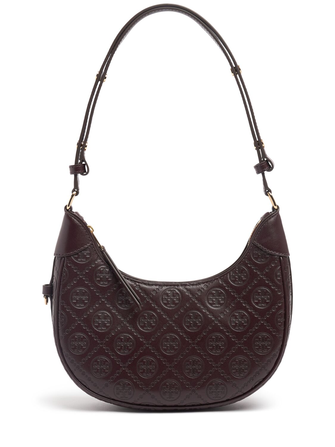 Tory Burch T Monogram Leather Crescent Bag In Maroon