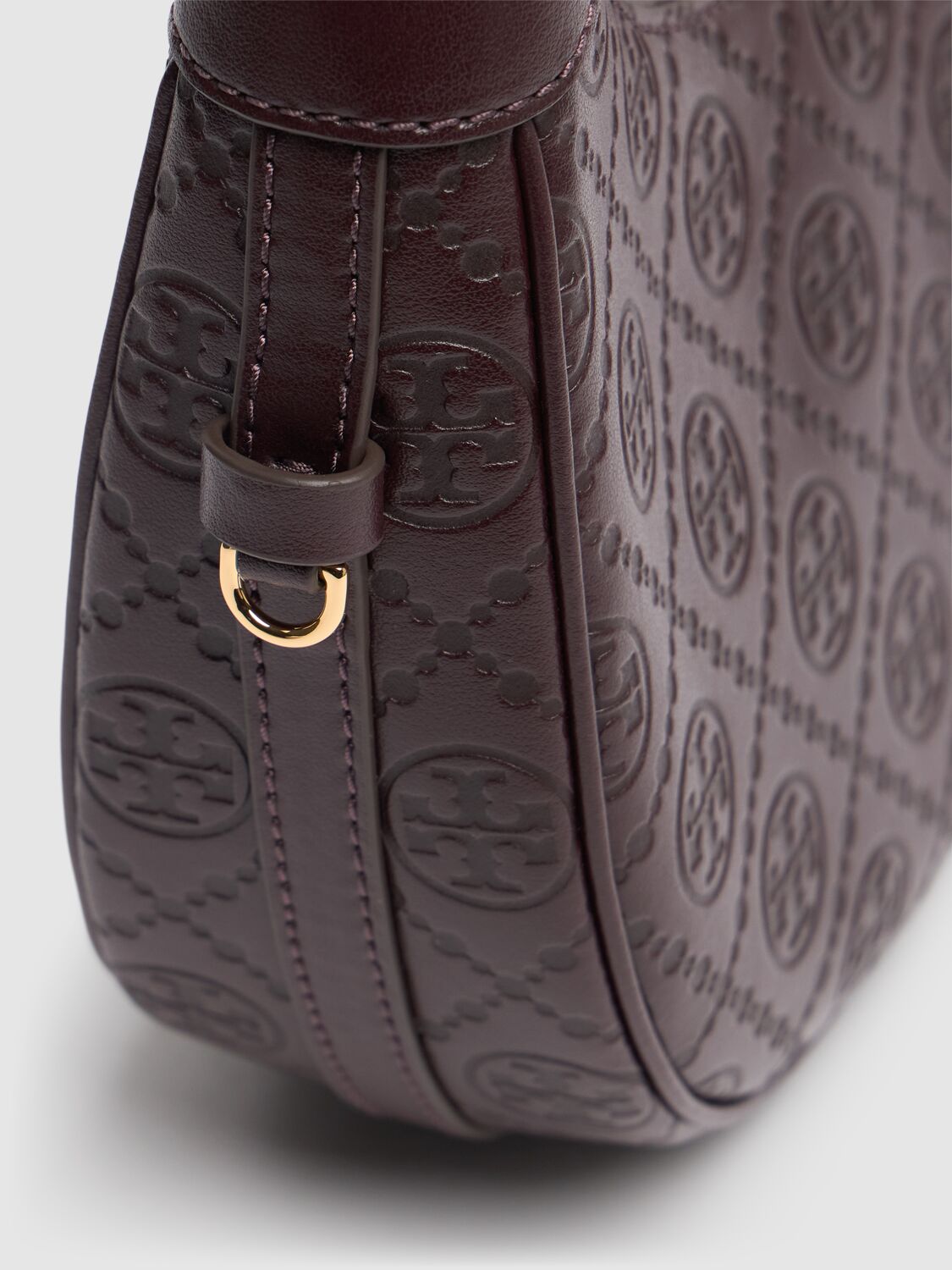 Shop Tory Burch T Monogram Leather Crescent Bag In Maroon
