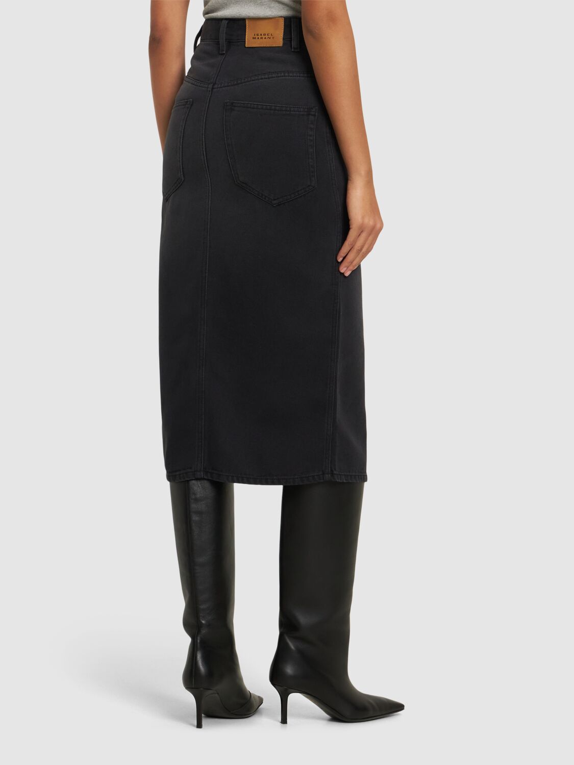 Shop Isabel Marant Tilauria Denim Midi Skirt In 水洗黑色