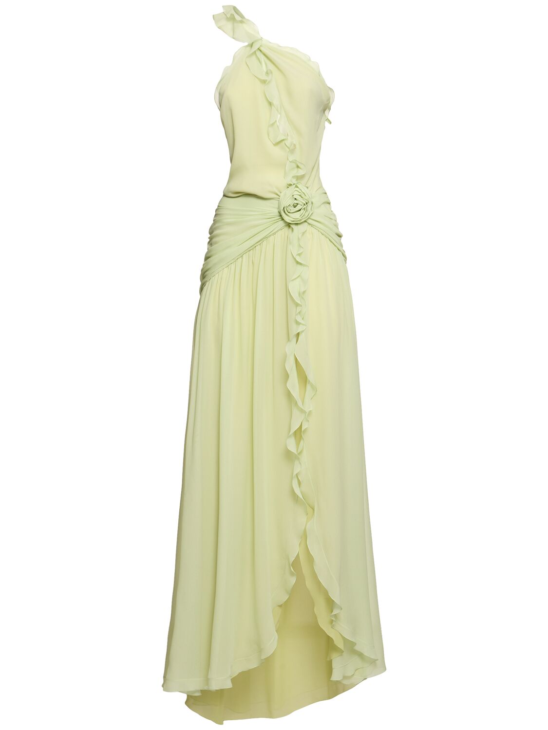 Blumarine Silk Organza Dress W/ruffles In Light Green