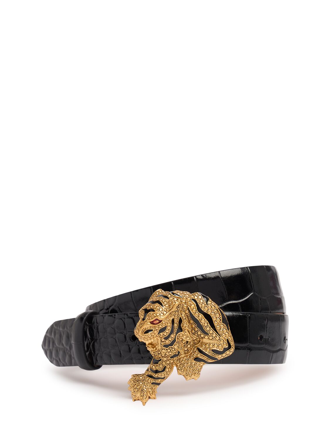 Roberto Cavalli 4cm Roar Embossed Leather Belt In Black