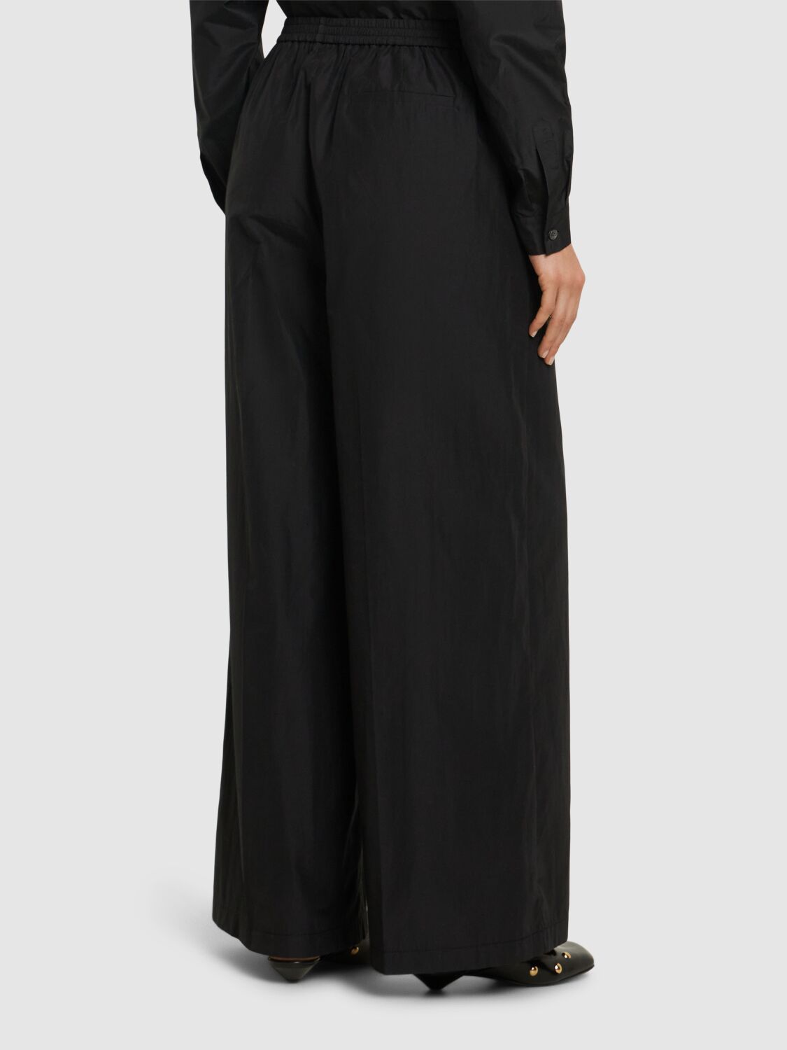 Shop Forte Forte Elastic Waist Taffeta Wide Leg Pants In Black