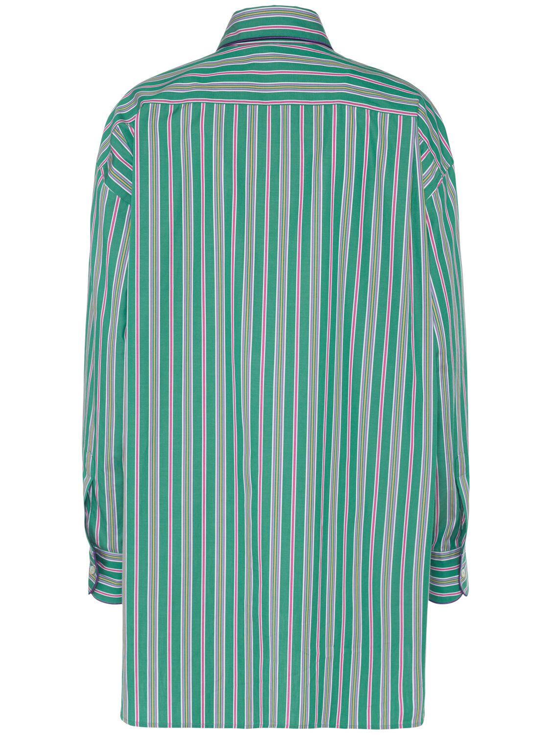 Etro Pocketed Collared Striped Long Sleeve Top In Green/multi