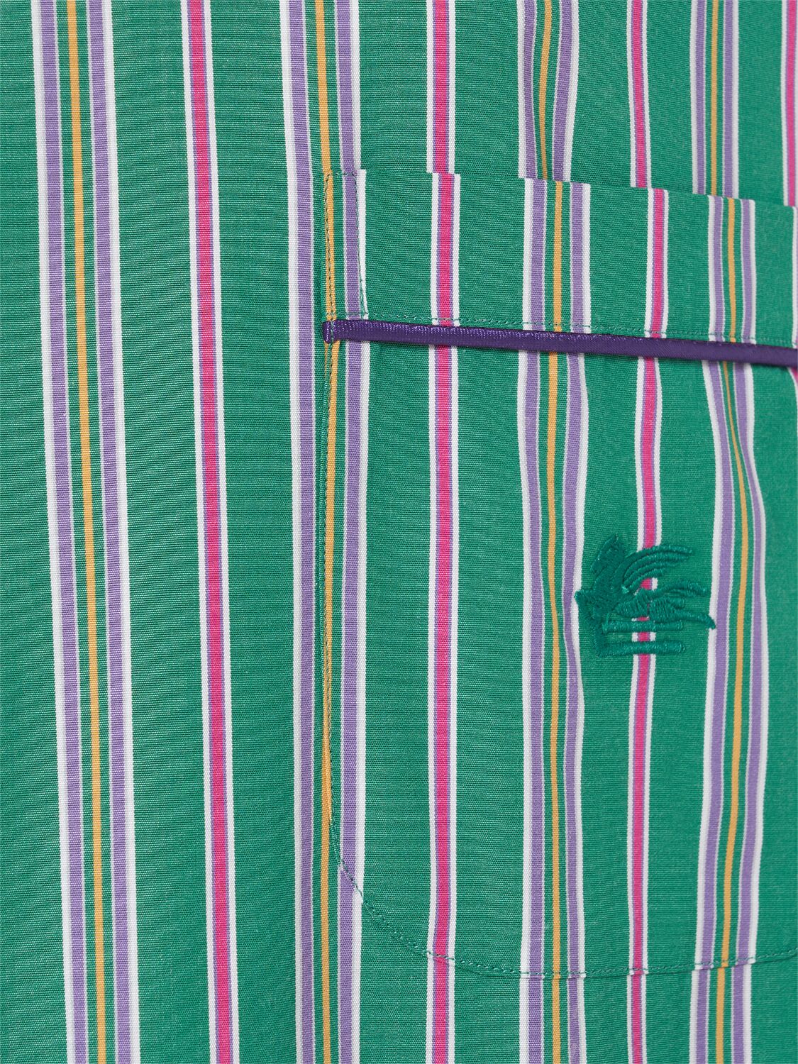 Etro Pocketed Collared Striped Long Sleeve Top In Green/multi