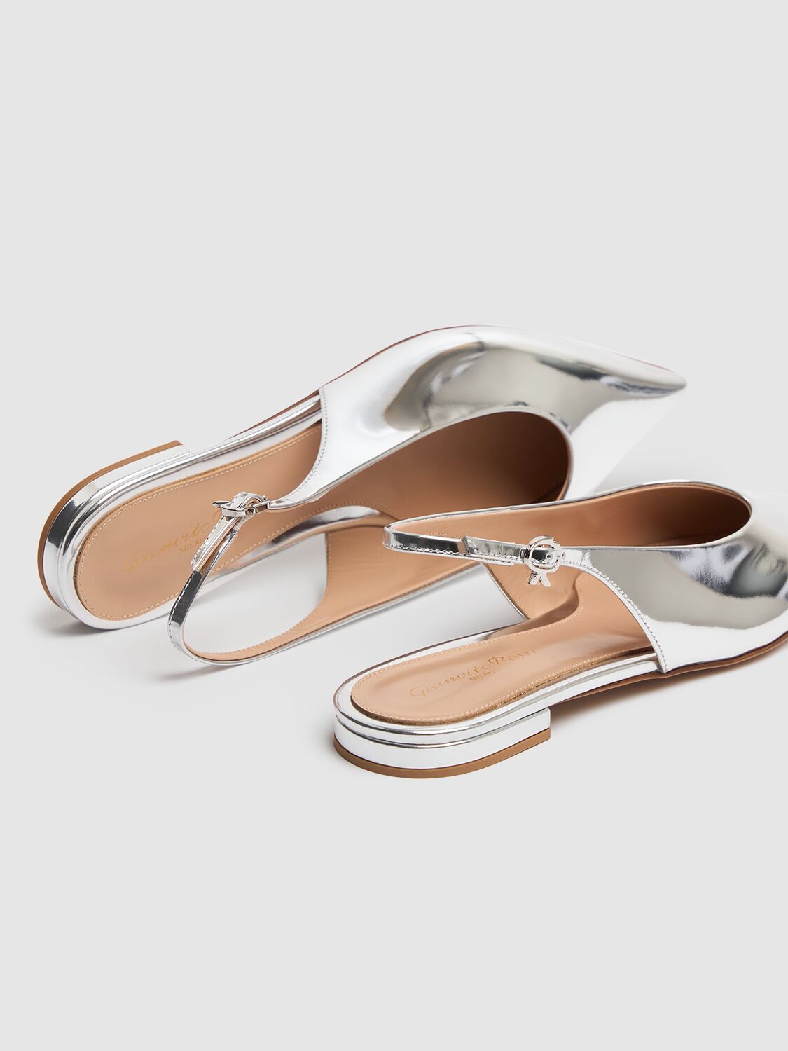 GIANVITO ROSSI 10MM METALLIC LEATHER SLINGBACK FLATS 