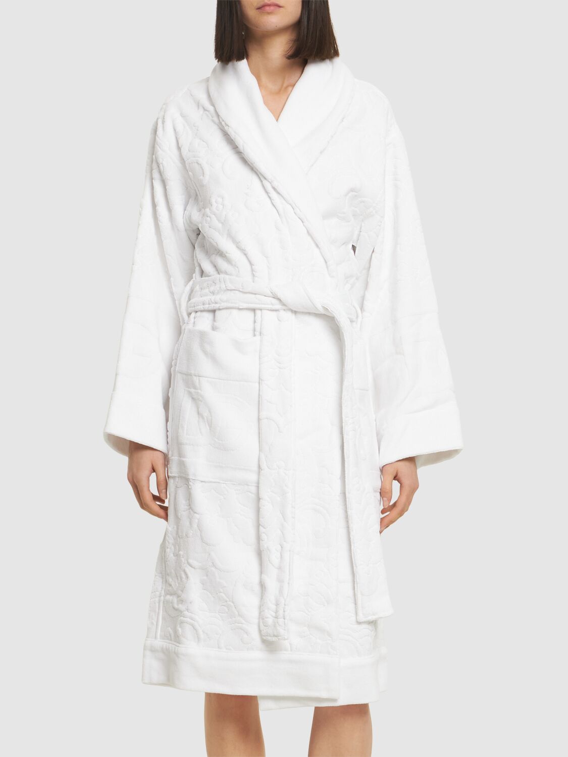 Dolce & Gabbana Cotton Terry Jacquard Bath Robe In Bianco