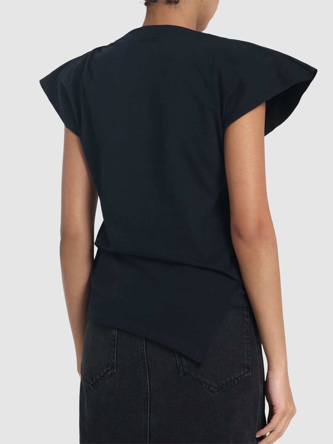 Isabel Marant Boat Neck Cap Sleeve Top With Shoulder Pads In Black
