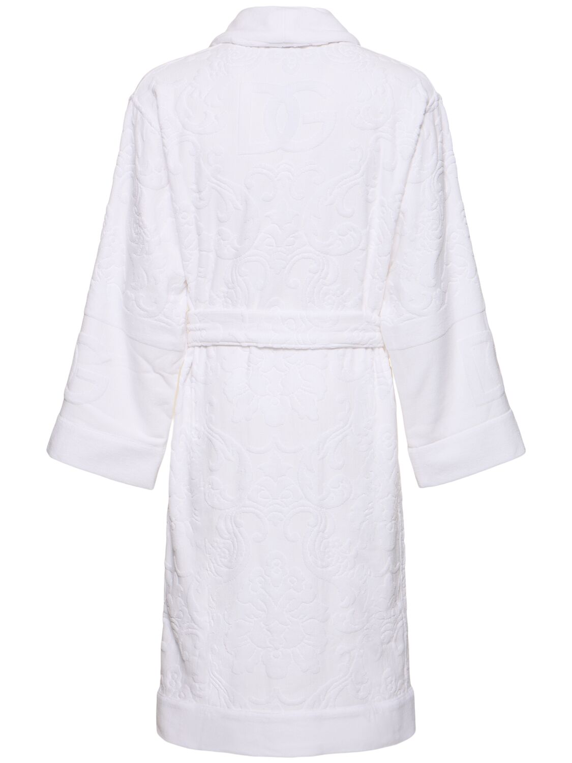 Dolce & Gabbana Cotton Terry Jacquard Bath Robe In Bianco