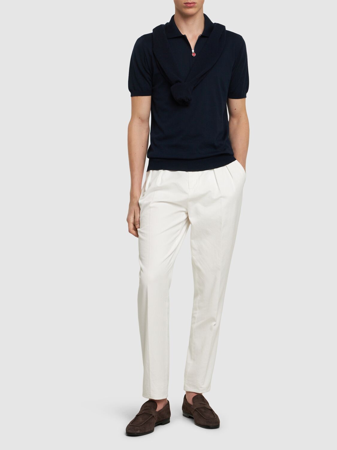 KITON COTTON ZIPPED POLO 