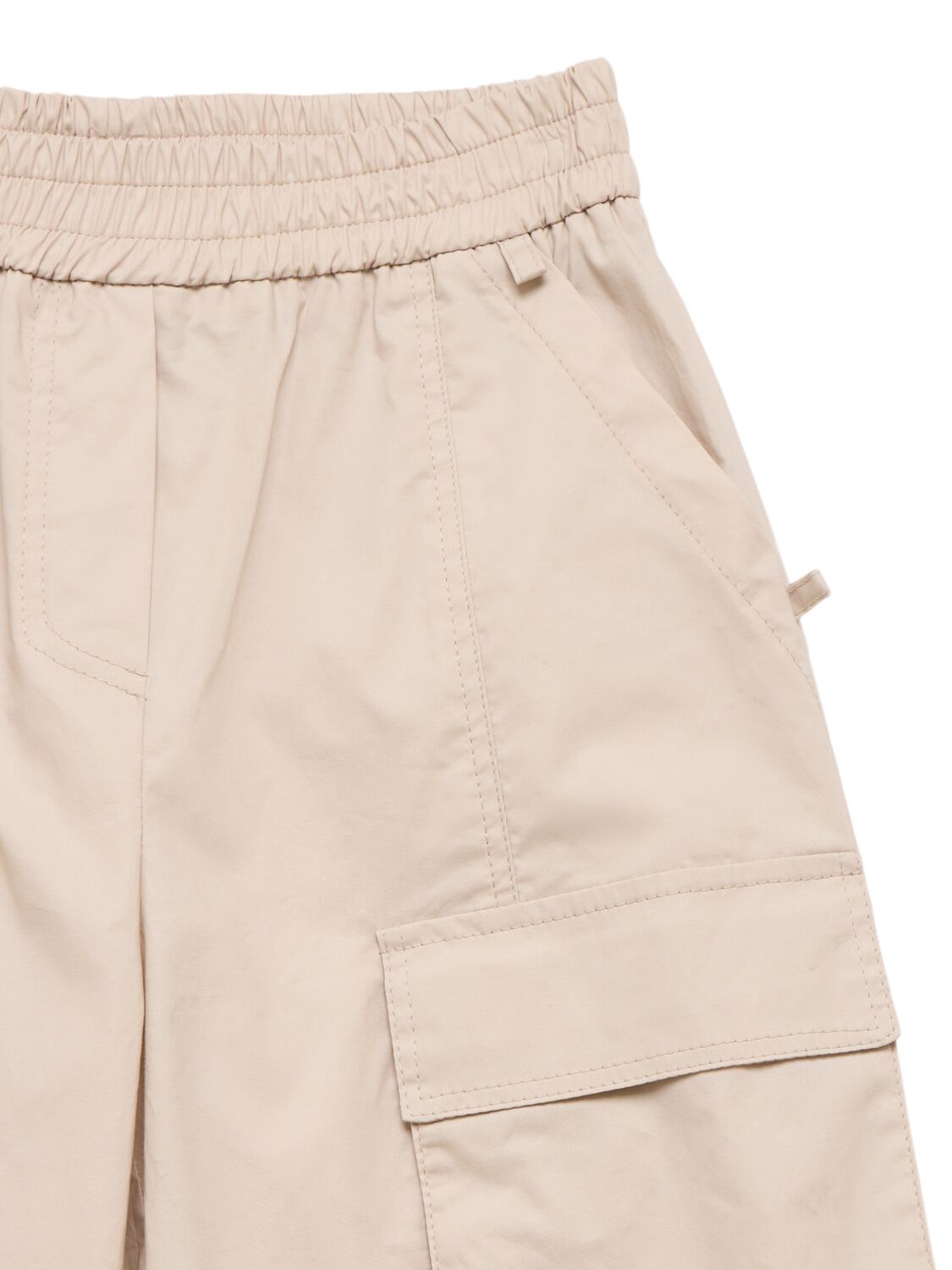 Shop Monnalisa Stretch Cotton Cargo Pants In 米黄色