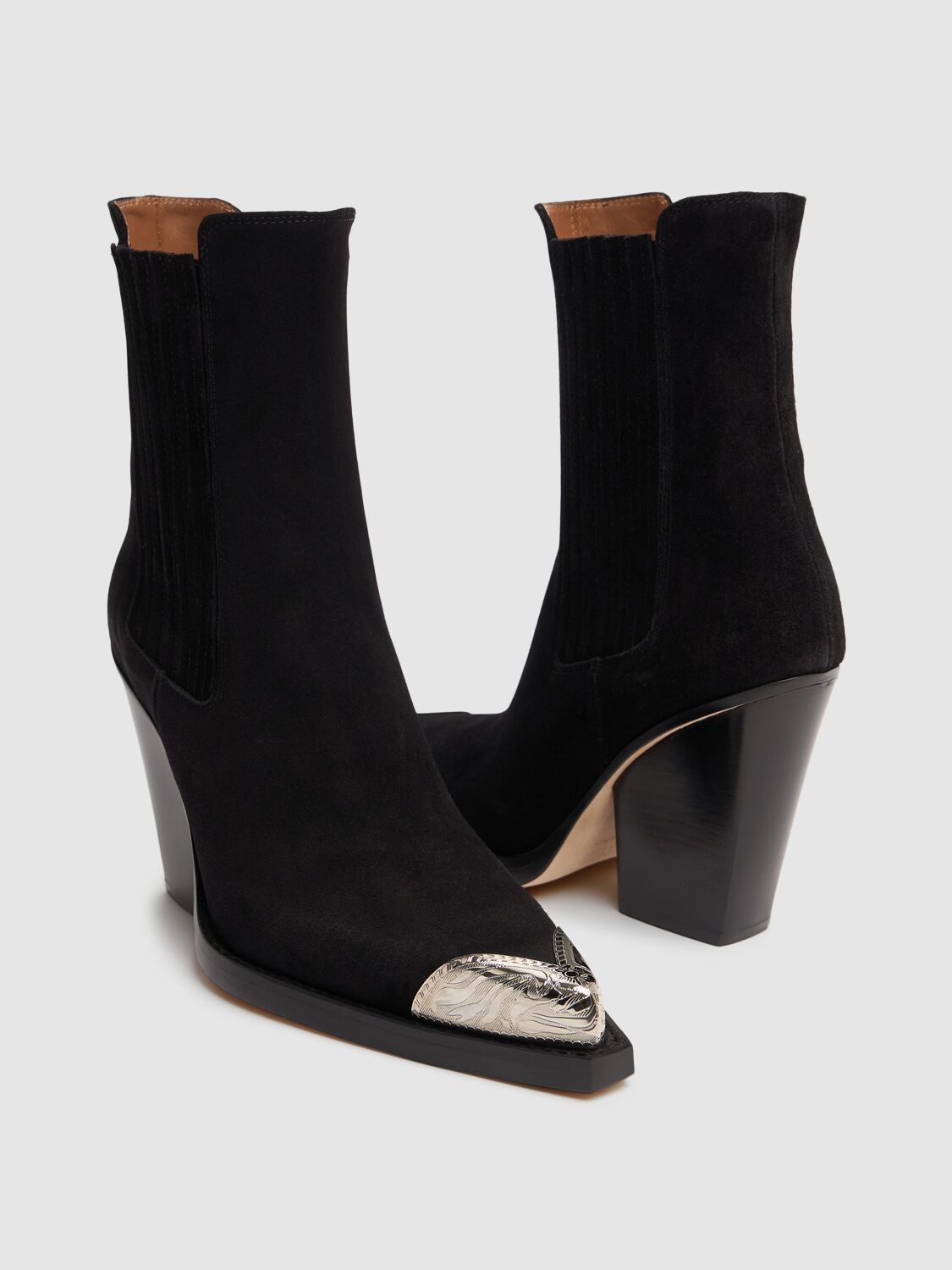 Paris Texas Pointed Ankle Boots In Smooth Off-black Suede Leather In Black-black