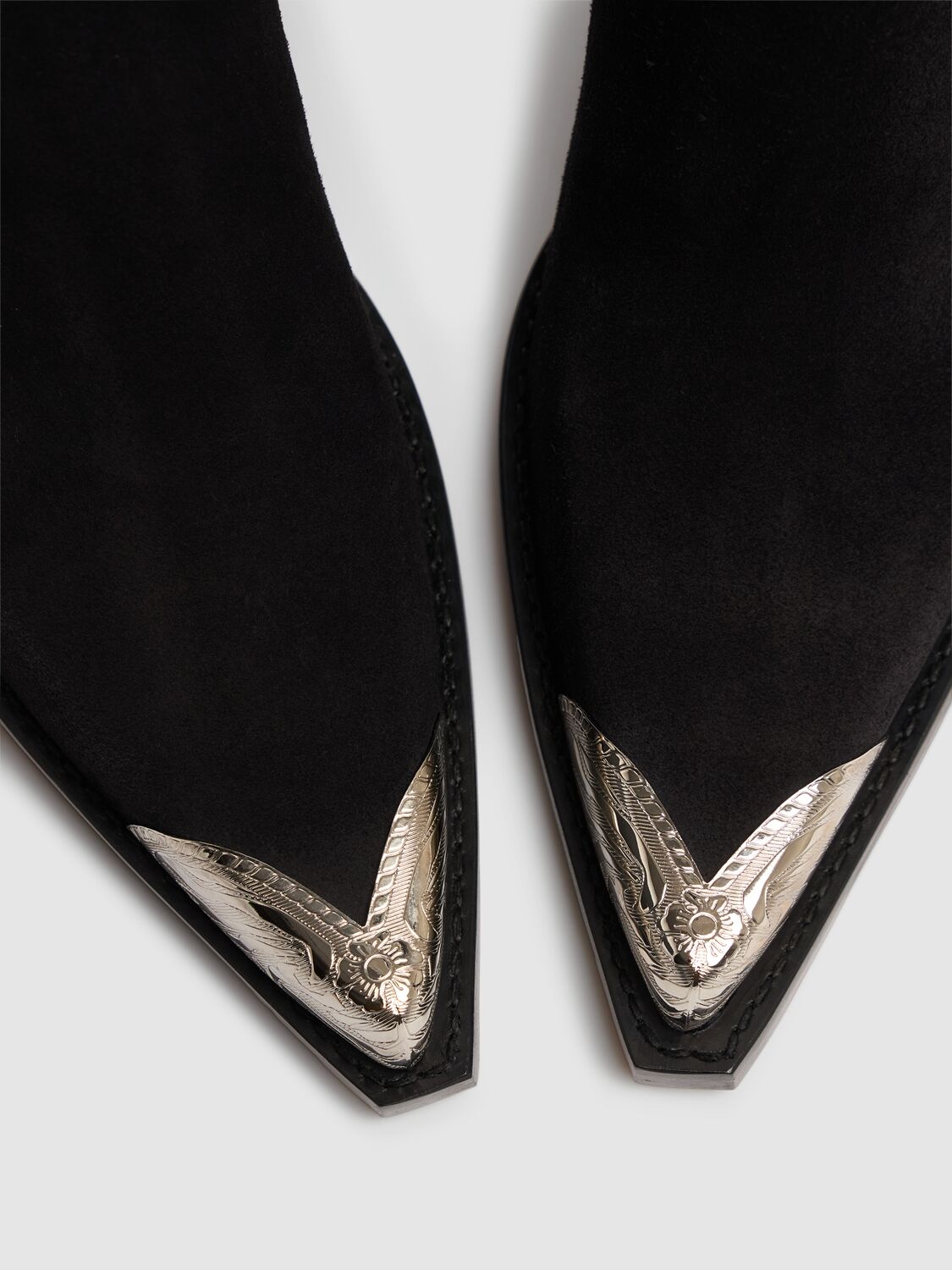 Paris Texas Pointed Ankle Boots In Smooth Off-black Suede Leather In Black-black