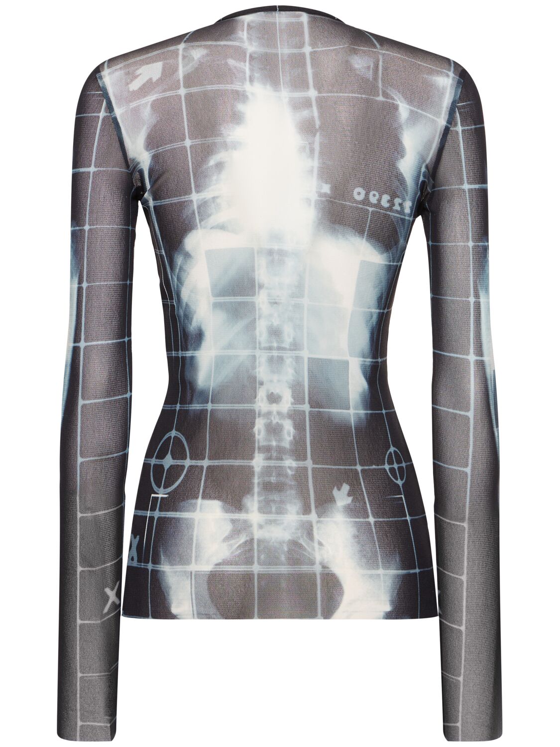 JEAN PAUL GAULTIER SQUELETOR PRINTED MESH LONG SLEEVE TOP 