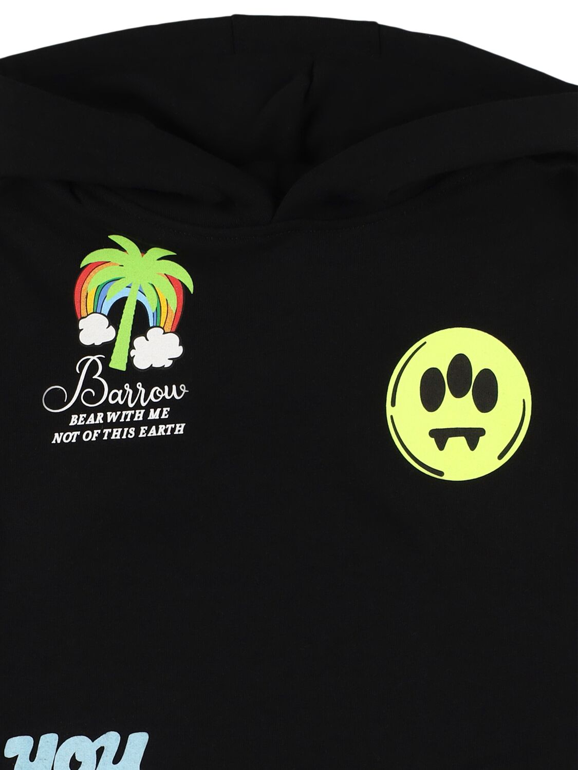 Barrow Printed Cotton Sweatshirt Hoodie In Black