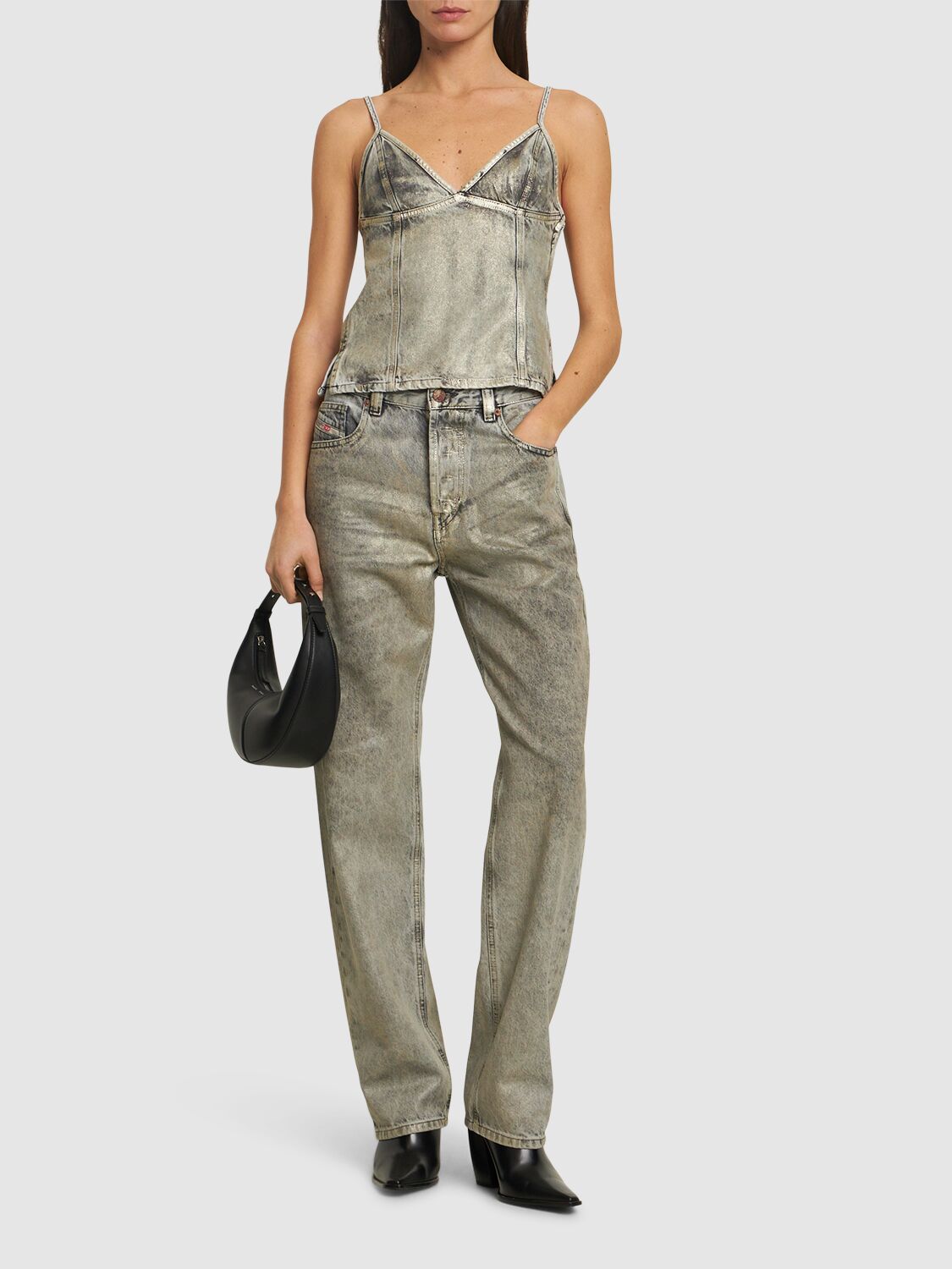 Shop Diesel De-fulsy Coated Denim Top In 银色