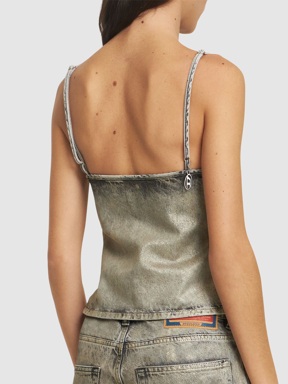 Shop Diesel De-fulsy Coated Denim Top In 银色
