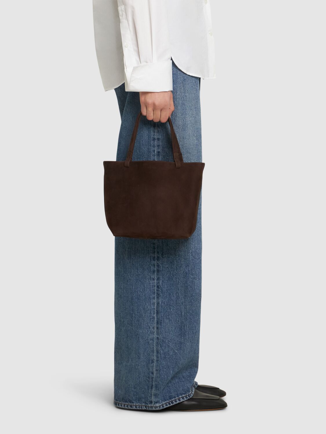 The Row Small Park Grain Leather Tote Bag In Dark Mocha Ans