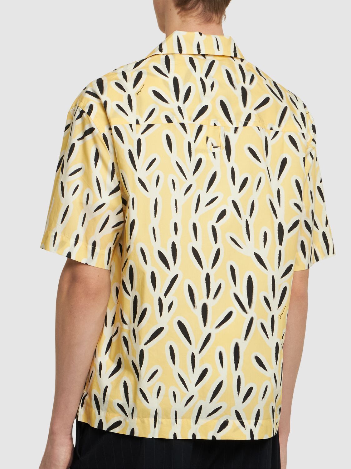 Jacquemus Yellow Cotton Jean Shirt With Playful Leaf Pattern In Yellow
