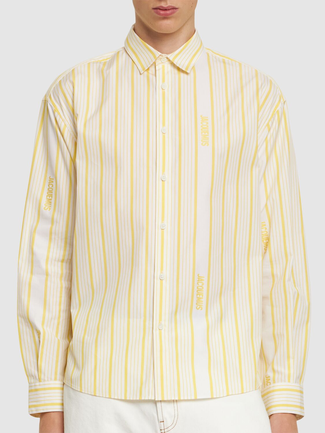 Shop Jacquemus La Chemise Simon Cotton Logo Shirt In Yellow/white