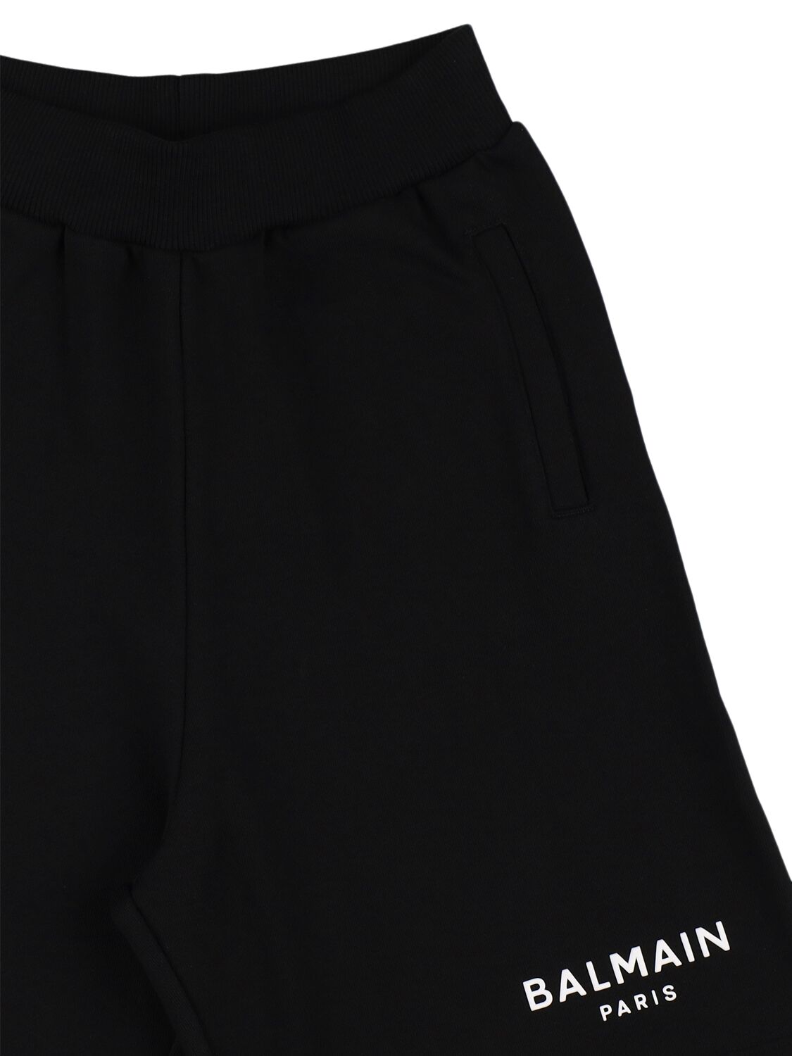 Shop Balmain Cotton Fleece Shorts W/logo In Black