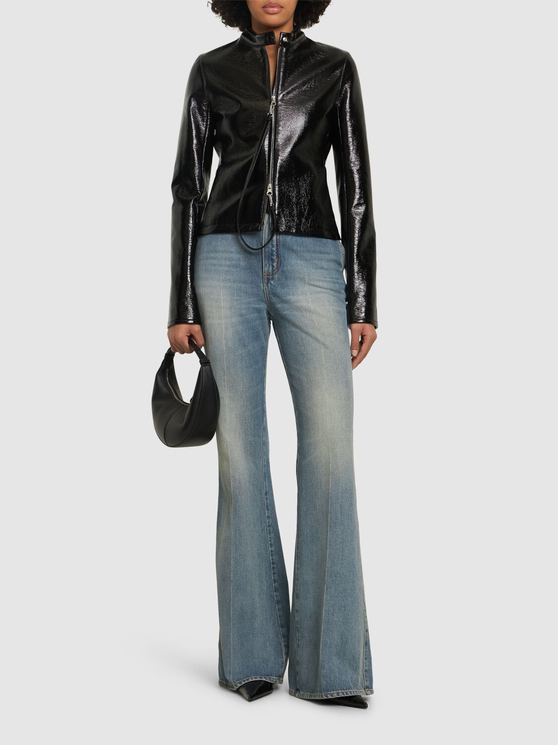 Courrèges Iconic Vinyl Biker Jacket In Black
