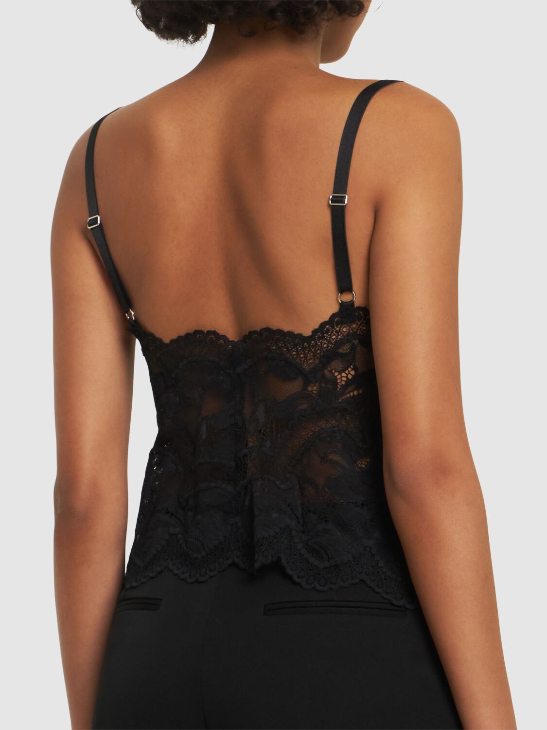 Rabanne Intricate Lace Top With Adjustable Spaghetti Straps In Black