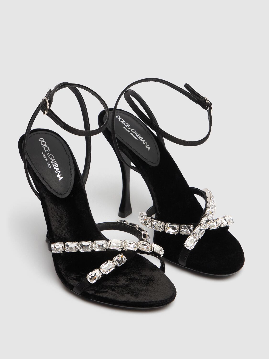 Dolce & Gabbana Keira 105 Satin Sandals With Gemstone Embellishments In Black/silver