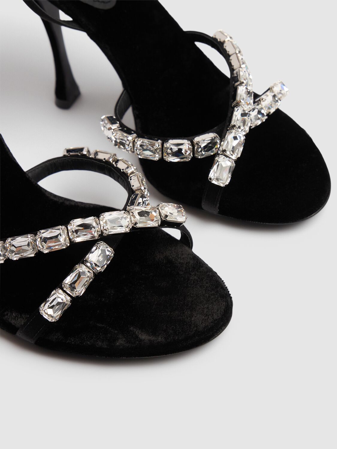 Dolce & Gabbana Keira 105 Satin Sandals With Gemstone Embellishments In Black/silver