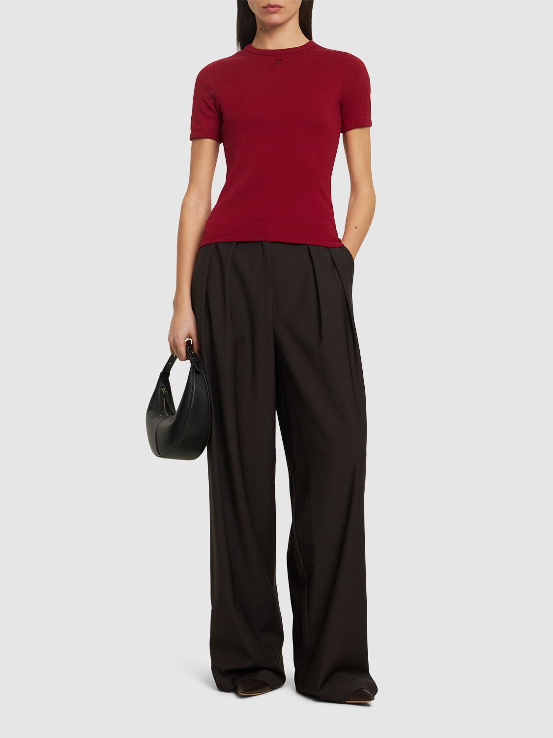 Shop Courrèges Signature Contrast Cotton T-shirt In Red