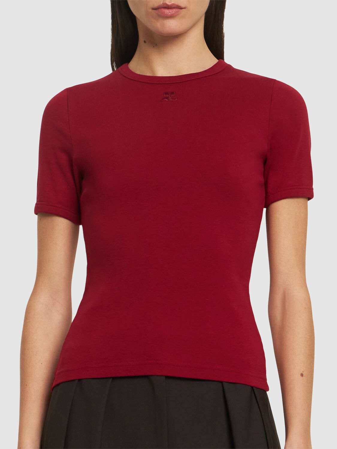 Shop Courrèges Signature Contrast Cotton T-shirt In Red