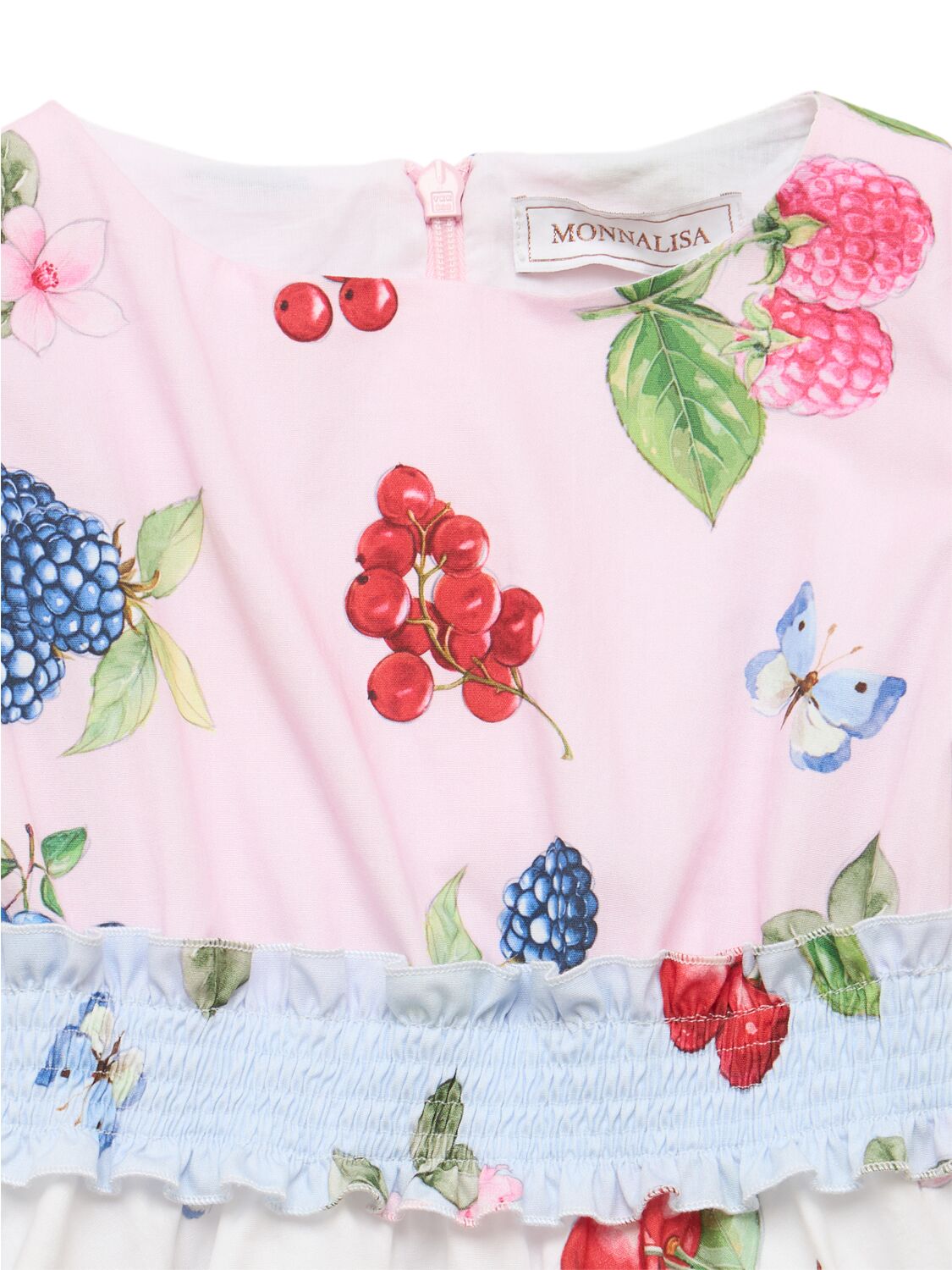 MONNALISA BERRY PRINTED COTTON POPLIN DRESS 