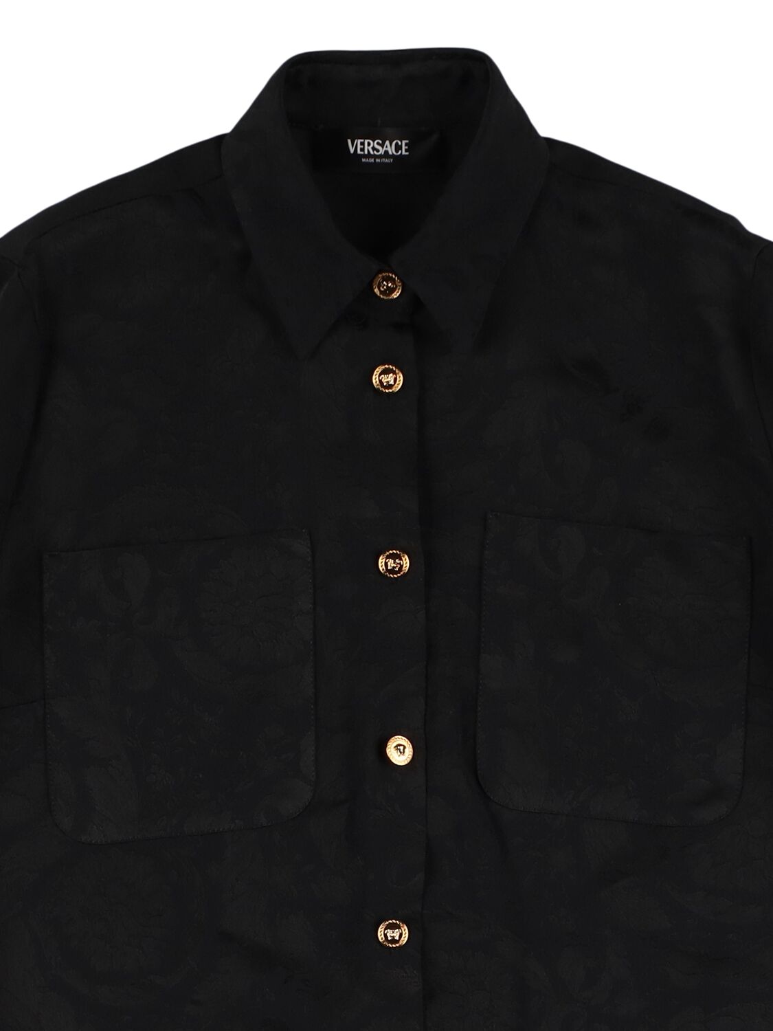 Versace Pleated Satin Shirt Dress In Black