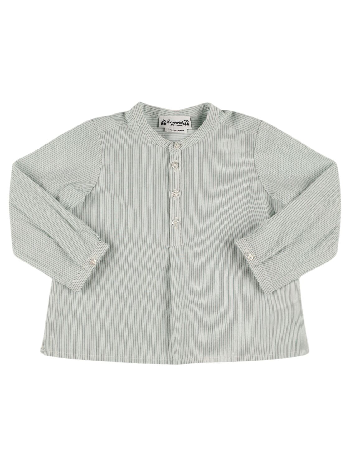 Bonpoint Striped Cotton Poplin Shirt In White/green