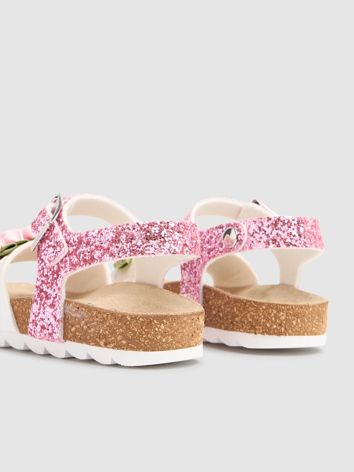 MONNALISA GLITTERED SANDALS W/ FLOWER APPLIQUÉ 