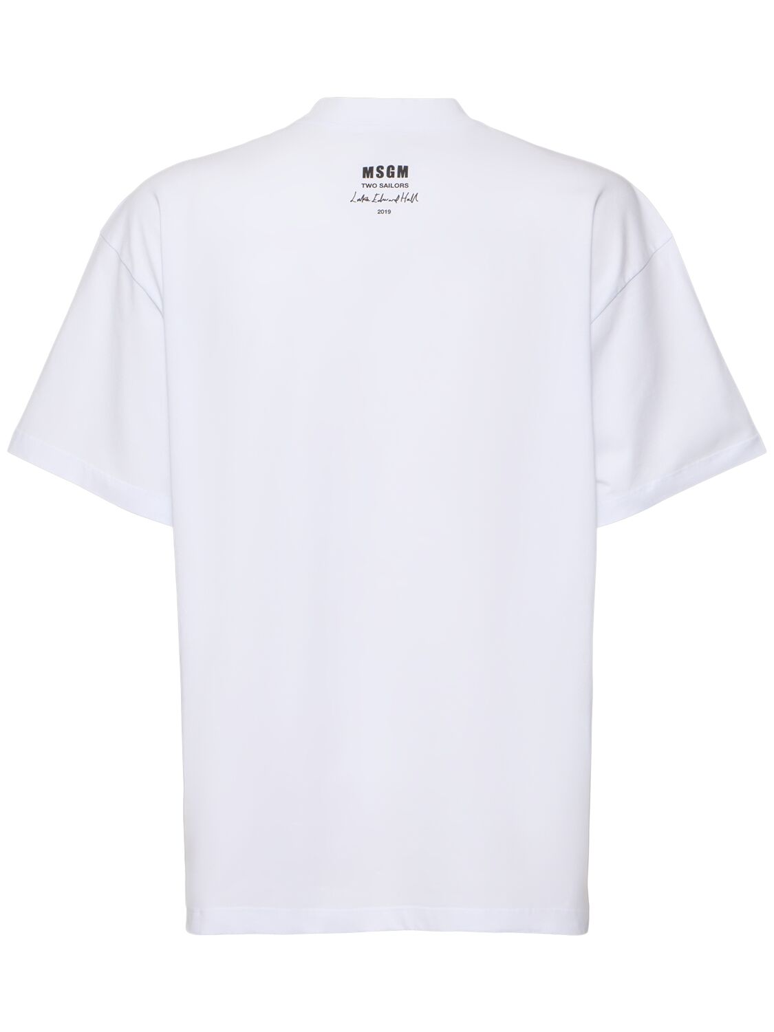 Msgm White Crewneck T-shirt With Patch On The Front And Logo Lettering On The Back In Cotton Man In Optic White