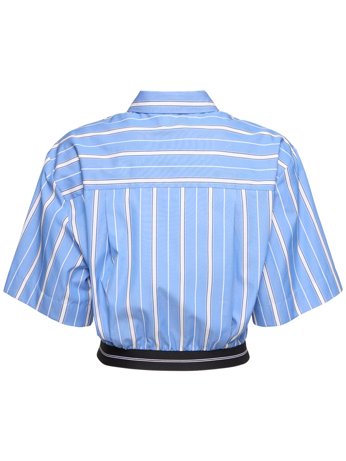 Msgm Collared Neck Cropped Top With Striped Pattern In Blue/multi