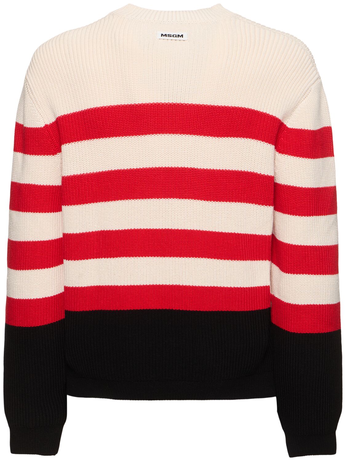 Msgm Multicolored Cotton Crewneck Striped Pullover In Off-white