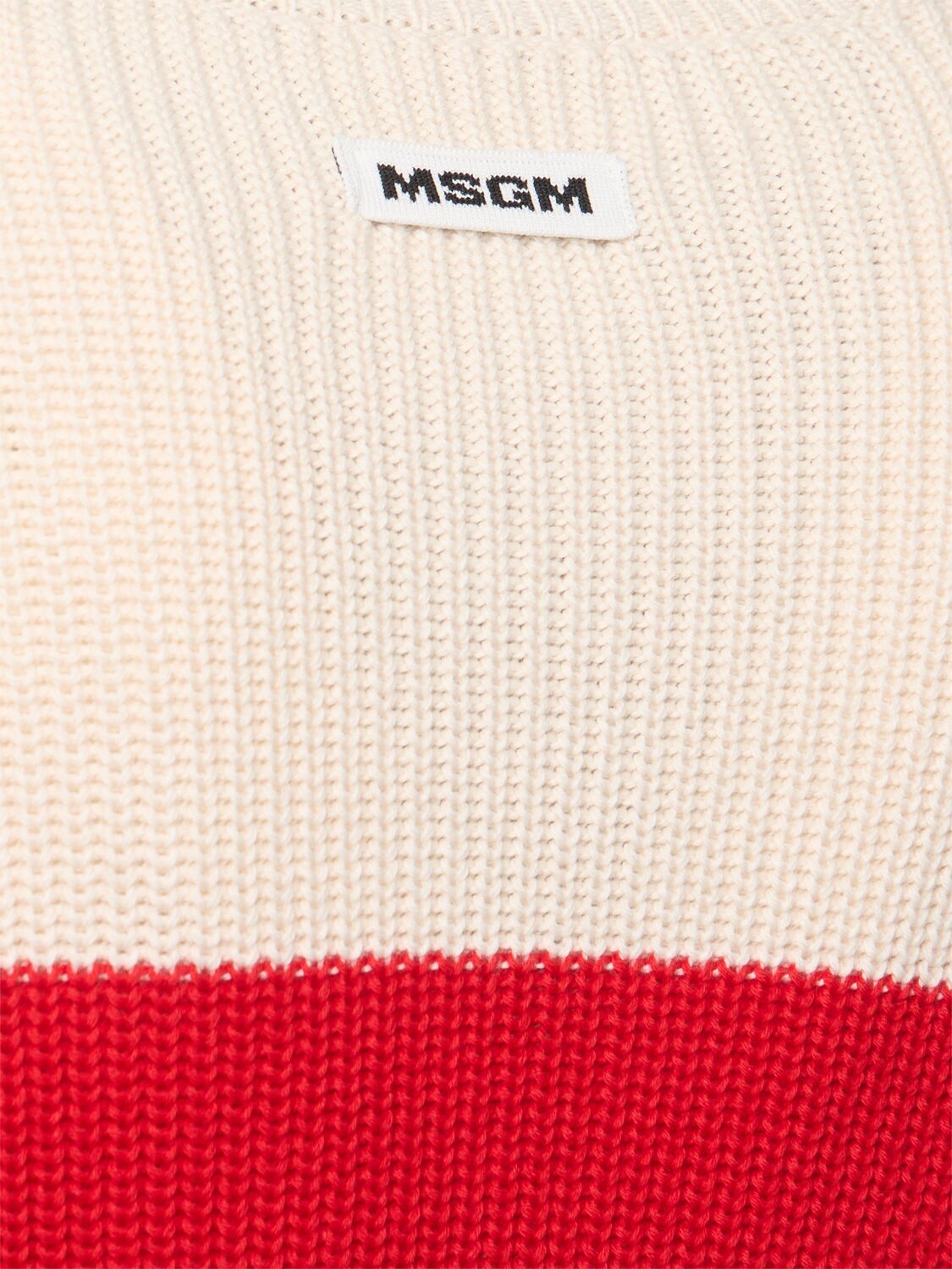 Msgm Multicolored Cotton Crewneck Striped Pullover In Off-white