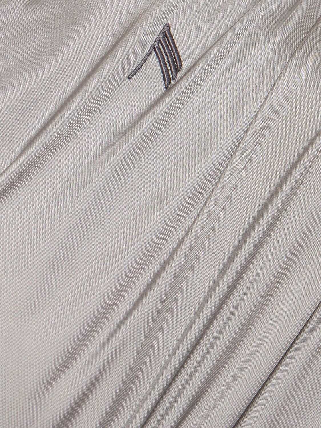 Attico Draped Satin Long Sleeved Mini Dress In Silver