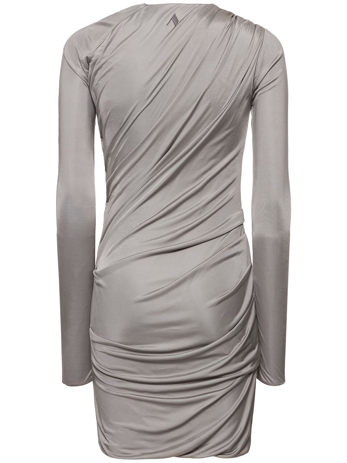 Attico Draped Satin Long Sleeved Mini Dress In Silver