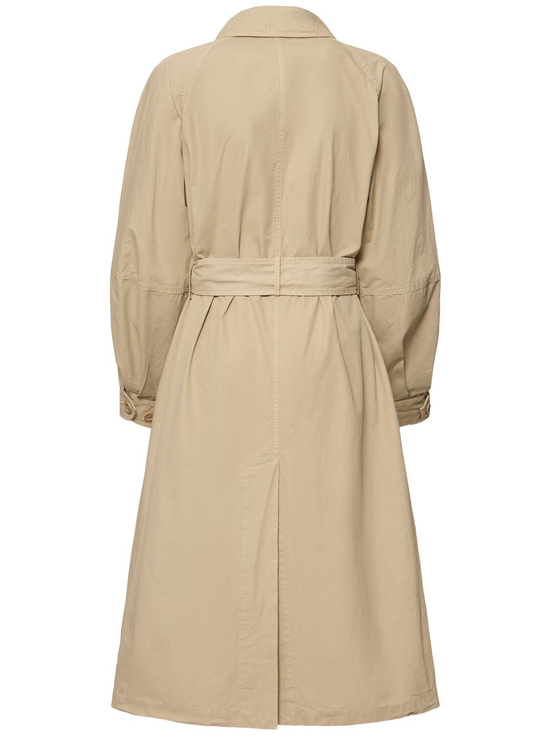 Aspesi Cotton Canvas Belted Long Coat In 米黄色