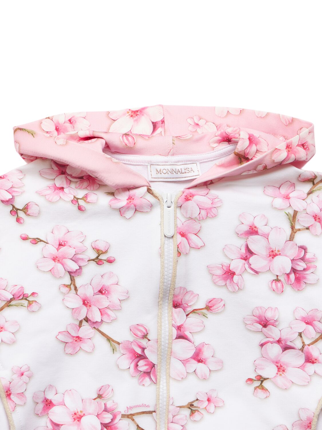 MONNALISA PRINTED COTTON BLEND ZIP HOODIE 